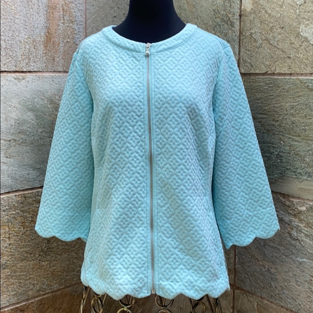 Isaac Mizrahi Live! Teal Scalloped Hem Jacket